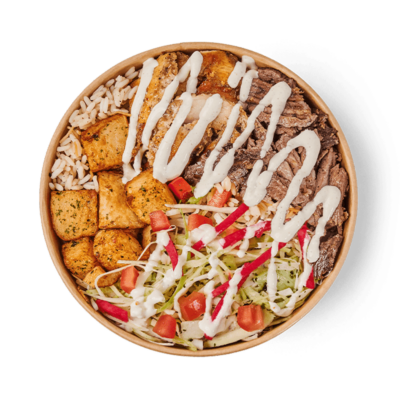 lebanese chicken and beef shawarma bowl